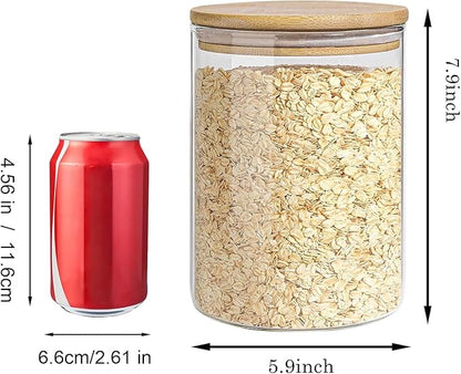 Glass Storage Jars Set Elegant Containers with Airtight Bamboo Lids, Perfect for Kitchen Organization - Flour, Rice, Pasta, Sugar, Coffee Beans, Accessories Included (2 packs(111oz))