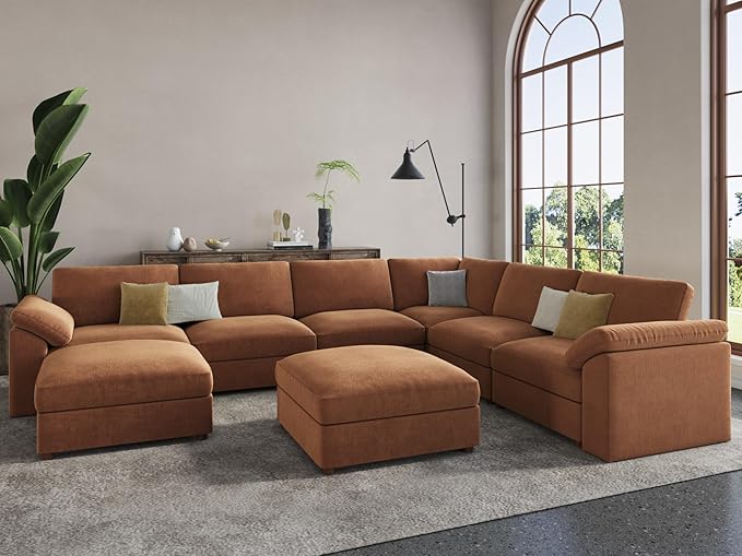EASE MOOSE Oversized Sectional Modular Sofa,Chenille Large u Shape Sectional Couch Wide Deep Brown Modular Sofa Couch