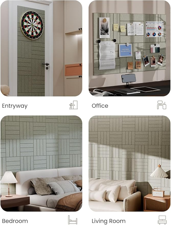 Bumusty Large Cork Board Alternative-36 x24 Felt Bulletin Board Tiles, with 30 Pushpins, 40 Adhesive Tabs, 6-Pack Slat Wall Paneling, Cork Boards for Office Push Pin Board Felt Board-Sage