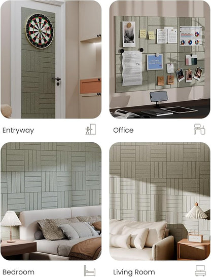 Bumusty Large Cork Board Alternative-36 x24 Felt Bulletin Board Tiles, with 30 Pushpins, 40 Adhesive Tabs, 6-Pack Slat Wall Paneling, Cork Boards for Office Push Pin Board Felt Board-Sage