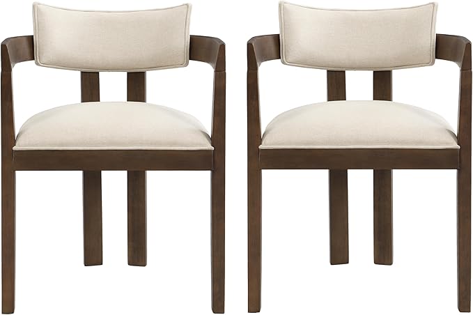 Christopher Knight Home Falcon Fabric Upholstered Dining Chairs Set of 2, Modern Wooden Dining Curved Backrest Kitchen Side Chair, Living Room for Extra Seat, Walnut+Beige