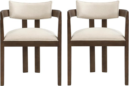 Christopher Knight Home Falcon Fabric Upholstered Dining Chairs Set of 2, Modern Wooden Dining Curved Backrest Kitchen Side Chair, Living Room for Extra Seat, Walnut+Beige