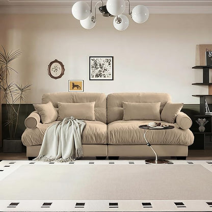 SoarFlash Living Room Velvet Sofa, Loveseat Sofa for Apartment, Storage Sofa with Solid Wood Frame, Easy to Install (93.7inch, Brown)