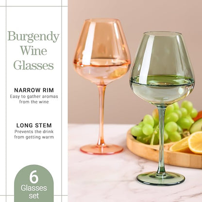 Physkoa Sage Green Wine Glasses Set of 6-18oz, Long Stem, Universal Size for White and Red Wine - Cool Green Table Decorate for Wedding Deco