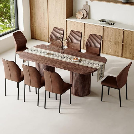79" Dining Table Set for 8,Large Rectangular Kitchen Table Set for 8 with Cushioned Chairs,Modern Mid-Century Wood Dining Room Table Set,Ideal for Dining & Gatherings (Walnut)