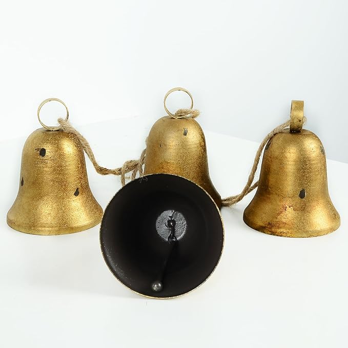 Styleonme Decorative Bells, Christmas Decor Bells, Huangma Hanging Rope Metal Decorative Bull Bell, Classic Bell-Shaped Bell, Vintage Handmade Rustic Lucky Christmas Cow Bells