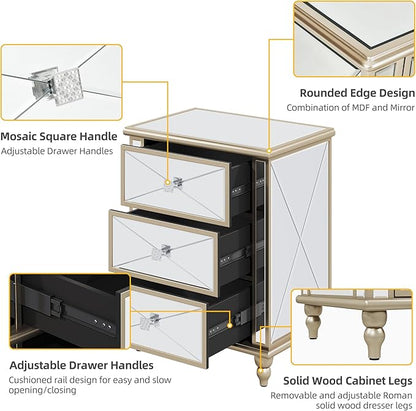 DWVO Gold 3 Drawers Dressers 23 Accent Chest with 3 Storage Drawers