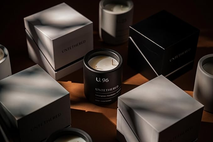 U.96 Luxury Scented Candle – Lemongrass, Eucalyptus & Amber | Hand-Poured in USA w/ 100% Natural Coconut & Apricot Wax | Double Wick, Long-Lasting Aromatherapy Candle for Home, Gift, & Rest (12.5 oz)