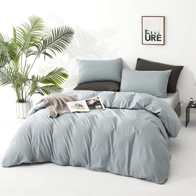 CLOTHKNOW Dusty Blue King Size Comforter Set Blue Bedding Comforter Sets Soft Women Men Comforter Haze Blue Comforter with 2 x Pillow Cases