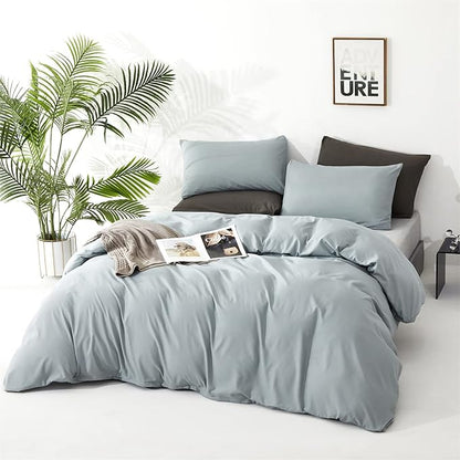 CLOTHKNOW Dusty Blue King Size Comforter Set Blue Bedding Comforter Sets Soft Women Men Comforter Haze Blue Comforter with 2 x Pillow Cases