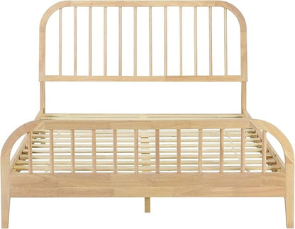DG Casa Wesley Solid Wood King Size Bed Frame - Mid Century Modern Style, Platform with Spindle Headboard and Footboard, No Box Spring Required, Natural Finish