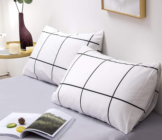 Pureant White Plaid Comforter Sets Queen Size Black and White Grid Bedding Comforters Cotton Women Men Modern Simple Geometric Quilt Comforter Adults Teens White Buffalo Plaid Comforter Bedding Soft
