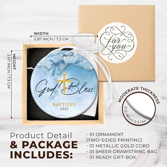 ZAGKOO Easter Baptism Gifts - Baptism Ornament for Boys, Baby Boy - Christening Gift, Religious Easter Decoration, Catholic Baptismal Gift - God Bless Baptized Christmas Ornament 2025