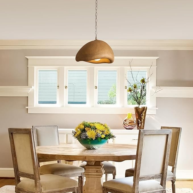 Rustic Light Fixture Pendant Lights Kitchen Island Wabi Sabi 15.7in Dining Room Lighting Brown Chandelier Japanese Style Hanging Ceiling Lights for Bedroom Hallway Restaurant Foyer