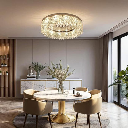 Modern Crystal Chandelier 8-Lights Large Raindrop Crystal Chandeliers Flush Mount Ceiling Light Fixture for Living Room Dining Room Bedroom