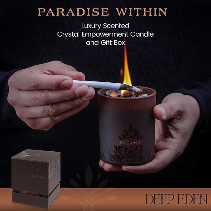 Empowerment Crystal Candle, 7.4 Oz, Brown - Forest Mahogany Scented Candle - Candles for Men with Wooden Wick, Black Tourmaline, Essential Oils & Premium Botanical Soy, Coconut and Beeswax
