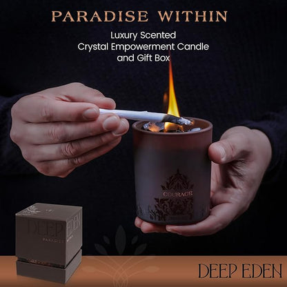 Empowerment Crystal Candle, 7.4 Oz, Brown - Forest Mahogany Scented Candle - Candles for Men with Wooden Wick, Black Tourmaline, Essential Oils & Premium Botanical Soy, Coconut and Beeswax
