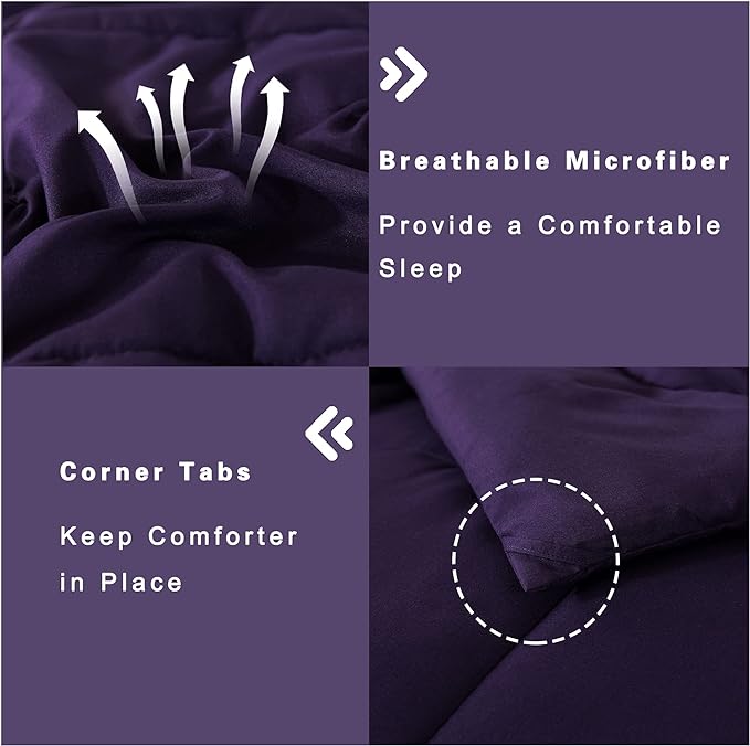 DOWNCOOL King Size Comforter Set -All Season Bedding Comforters Sets with 2 Pillow Cases -3 Pieces Bed Set Down Alternative King Bedding Set -Purple King Comforter Set(102"x90")