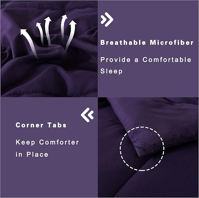 DOWNCOOL 3-Piece Queen Comforter Set - Down Alternative, Purple, 88"x90"