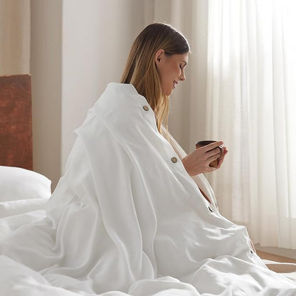 Bedsure Linen Duvet Cover Queen Size - Linen Cotton Blend Bedding Set, Soft & Cozy, 3 Pieces, 1 Duvet Cover 90x90 Inches and 2 Pillowcases, White Color Cooling Bedding, Comforter Sold Separately