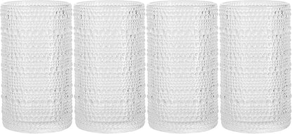 Glaver's Hobnail Drinking Glasses, Set of 4 Clear Vintage Beaded Glass Cups, 15 Oz. Cocktail Drinking Glassware Set, For Water Juice, Smoothies. Home, Dinner, Bar uses.
