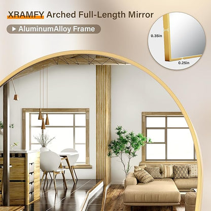86"x40" Arched Full Length Mirror Floor Mirrors with Aluminum Alloy Frame Free-Standing Wall Mounted Floor Mirrors or Large Dressing Mirror, Gold Mirror Full Length