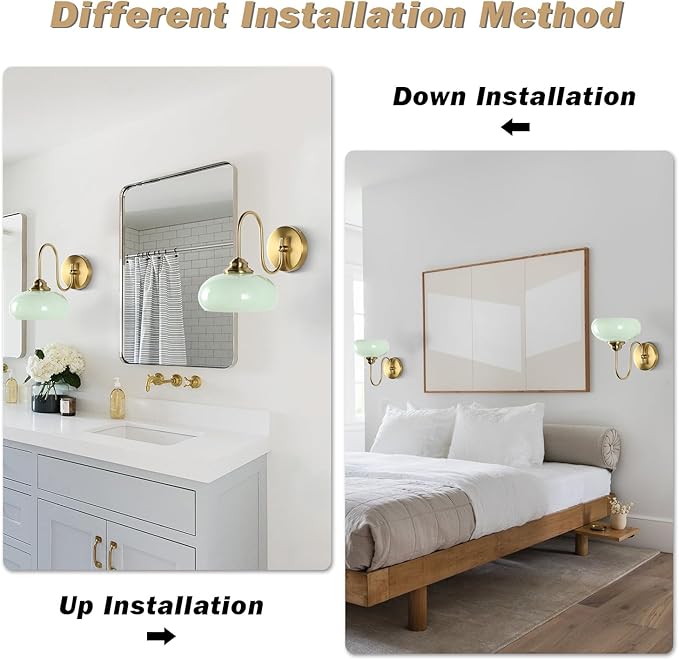 KCO Lighting Vintage Green Wall Sconces Light Set of Two Gold Globe Wall Sconce Mid Century Modern Bathroom Vanity Light Fixture Brass Indoor Wall Sconce Light Fixture (2 Pack)