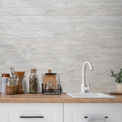 AULIGET 3" x 6" Subway Tile Peel and Stick Backsplash, Thick PVC Stick on Wall Tiles (100, Beige Slate)