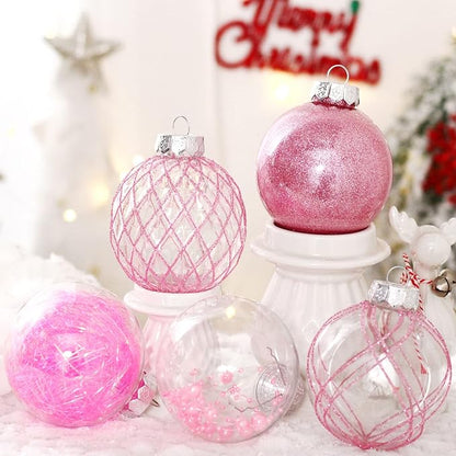 BSTDECOR Christmas Ball Ornaments Set, 20ct Large Clear Pink Shatterproof 80mm/3.15" Hanging Decorative Baubles for Christmas Tree Decoration