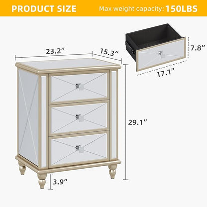 DWVO Gold 3 Drawers Dressers 23 Accent Chest with 3 Storage Drawers
