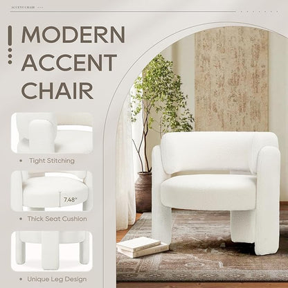 COLAMY Modern Accent Chairs Set of 2, Upholstered Barrel Chairs, Comfy Sherpa Side Arm Chairs with 3 Legs for Living Room, Bedroom, Reading, Cream