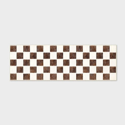 EVERGRACE Checkered Plaid Area Rug 2x6, Soft Fuzzy Faux Wool Rugs Washable Anti Slip Rugs Long Runner Rug for Entryway Bedroom Living Room Hallway Dining Room and Laundry, Dark Brown and White