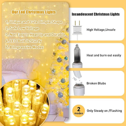 JMEXSUSS 100 LED Warm White Christmas Lights, Indoor String Light Bedroom 8 Modes Christmas Tree Lights Plug in, 33ft Connectable Fairy Twinkle Light Outdoor for Home Garden Xmas Tree Decor