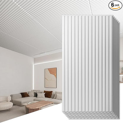 Art3d 6-Pack Slat Design 3D Wall Panels for Interior Wall Decor, 2x4 FT PVC Decorative Drop Ceiling Tiles - White