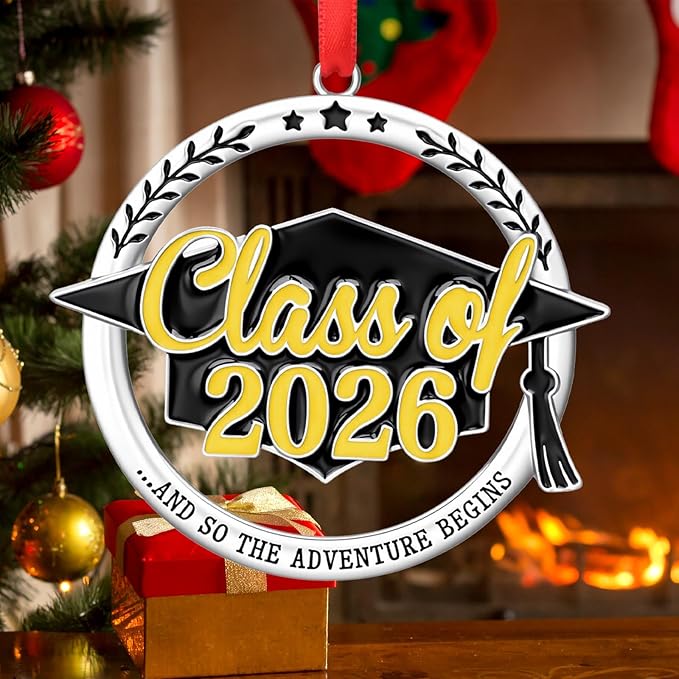 Graduation Ornament Class of 2026, Metal Graduation Cap Hanging Keepsake Ornament, Elegant Black and Gold Graduations Decorations for Tree, Senior 2026 Gift for Students, Grad Party Decorations