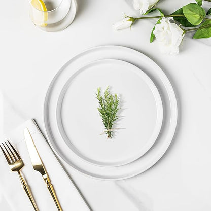 AmorArc Dinnerware Sets for 6, 18 Piece Stoneware Plates and Bowls Set, Chip and Crack Resistant Plates Set, Dishwasher & Microwave Safe Ceramic Dishes - White, Service for 6