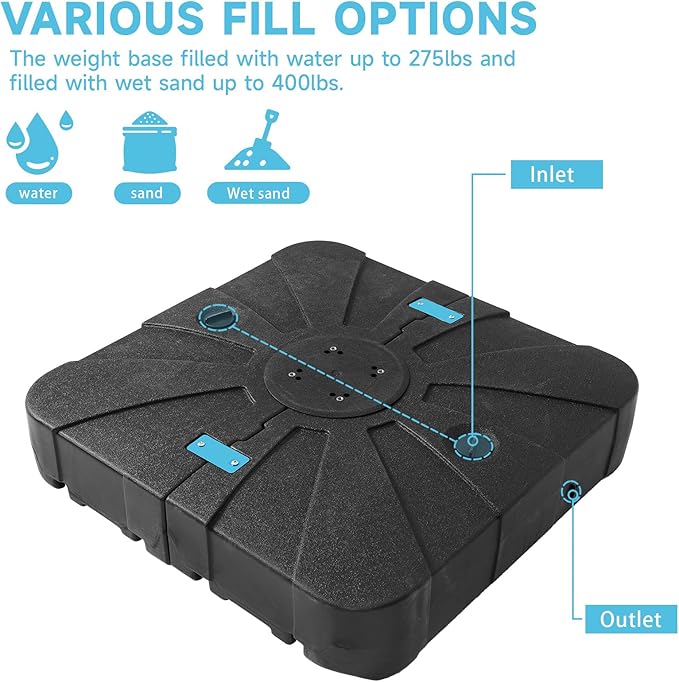 9x12FT Turquoise Cantilever Outdoor Patio Umbrella with Base, Large Rectangular Offset Design, Double Top Heavy Duty Aluminum Frame & 360° Rotation for Pool Garden Deck Backyard