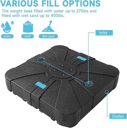 9x12FT Turquoise Cantilever Outdoor Patio Umbrella with Base, Large Rectangular Offset Design, Double Top Heavy Duty Aluminum Frame & 360° Rotation for Pool Garden Deck Backyard