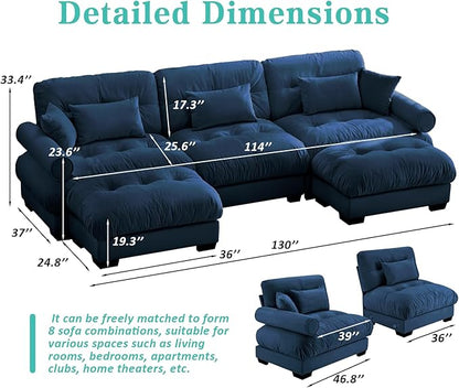 SoarFlash Sectional Sofa Couch, U Shaped Modern Sofa with Solid Wood Legs, Couches Sofas for Living Room Apartment, Comfortable Small Couches for Apartment, Blue