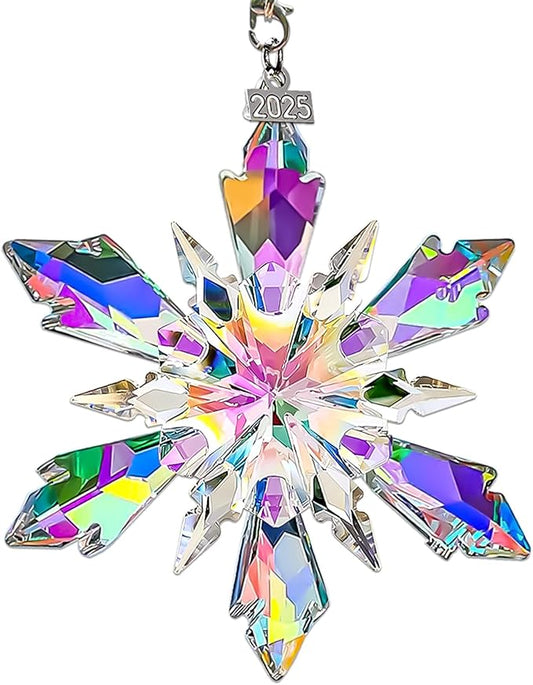 2025 Annual Edition Crystal Christmas Ornaments, Snowflake Star Ornaments for Christmas Tree, Beautiful Colorful Ornament Gifts for Family Friends