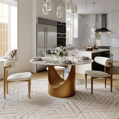 POVISON Round Pandora Dining Table for 4, 47" Sintered Stone Tabletop Dining Table with Bronze Carbon Steel Pedestal (Table Only)