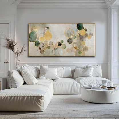 Abstract Canvas Wall Art Gold Circle Painting Green Artwork Framed Wall Prints 29"x 58" Office Wall Decor Colorful Pictures for Living Room Bedroom