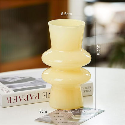 JSPYFITS Modern Glass Vases, 7.87" Tall Four-Layer Glass Vase Bubble Flower Vases Decorative for Home Décor, Decorative Milky Yellow Glasses Table Vase for Wedding Housewarming Gift