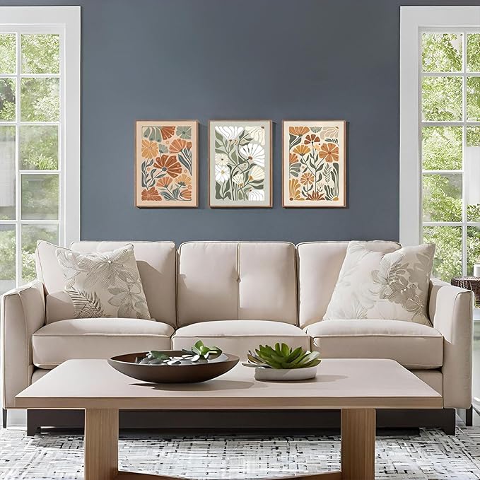 ILLBDR Framed Wall Art Wildflower Floral Canvas Wall Art Botanical Print Set of 3, Flower Illustrations Minimalist Modern Artwork Boho Abstract Decor for Living Room Bedroom Bathroom, 12x16 inch