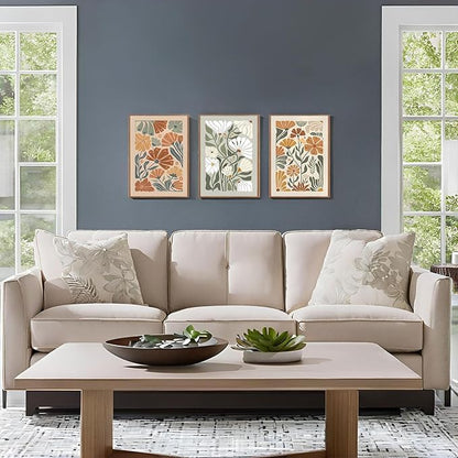 ILLBDR Framed Wall Art Wildflower Floral Canvas Wall Art Botanical Print Set of 3, Flower Illustrations Minimalist Modern Artwork Boho Abstract Decor for Living Room Bedroom Bathroom, 12x16 inch
