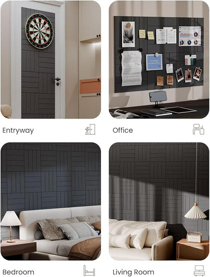 Bumusty Large Cork Board Alternative-36 x24 Felt Bulletin Board Tiles, with 30 Pushpins, 40 Adhesive Tabs, 6-Pack Slat Wall Paneling, Cork Boards for Office Push Pin Board Felt Board-Charcoal Gray