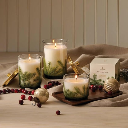 Thymes Frasier Fir Candle - Heritage Pine Needle Luminary Scented Candles - Elegant Pine Candle - Crisp Siberian Fir, Cedarwood & Sandalwood - Holiday Candles - Christmas Decor (Medium, 11.5 oz)