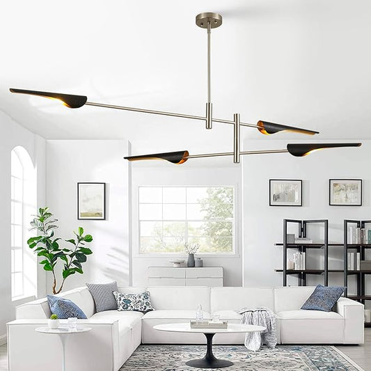 59" Industrial Pendant Light Contemporary Farmhouse Chandelier with Brushed Nickel Finish Modern Pendant Lighting Fixture for Dining Room Living Room Kitchen Island Bedroom, UL Listed