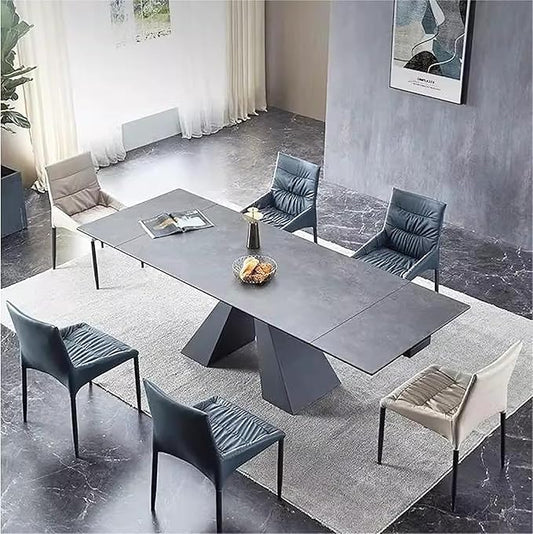 Extendable Dining Table for 8-12 Seat Flexible Stretch Tabletop Made from Sintered stone Tempered Glass Solid Carbon Steel Base, Dark Grey