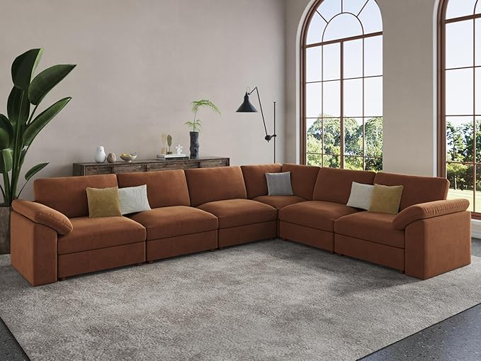 EASE MOOSE Oversized L Shape Sectional Couch,Extra Large Deep seat Brown Sectional Modular Sofa for Living Room
